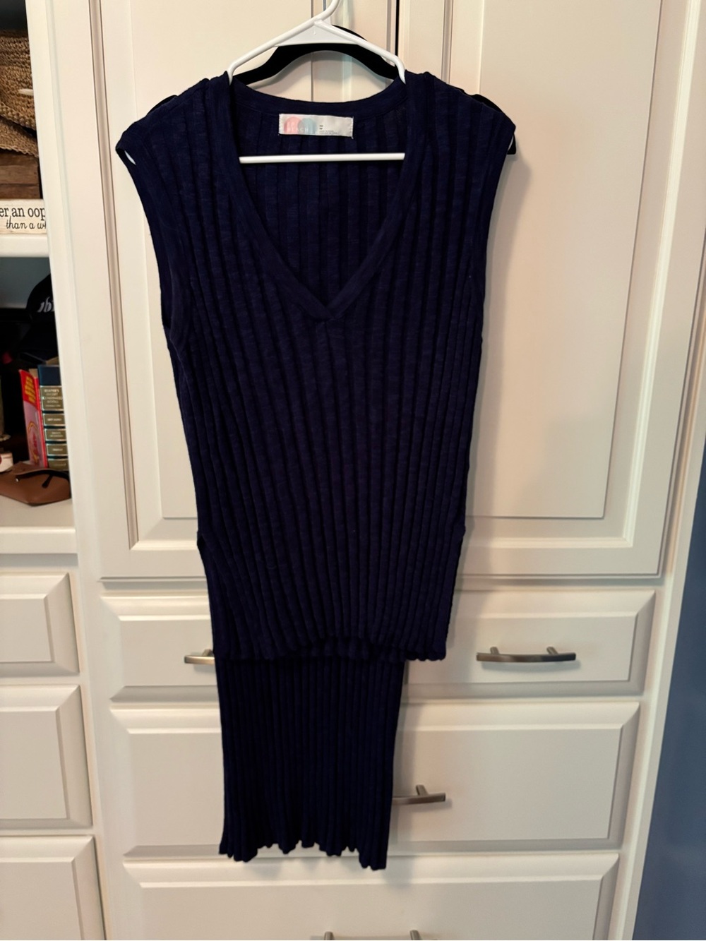 Free People Navy Ribbed V-Neck Sleeveless Sweater Set